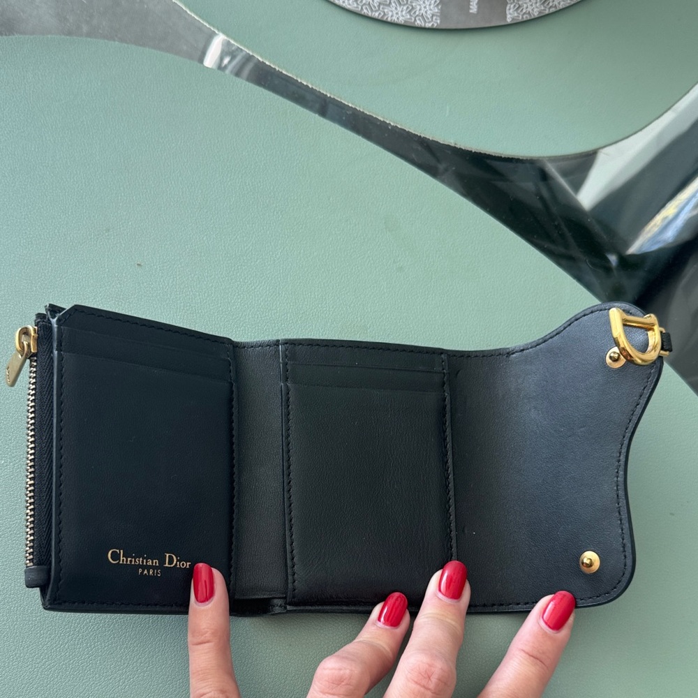 Christian Dior Black Leather Compact Wallet Gold D Buckle - Picture 6 of 8